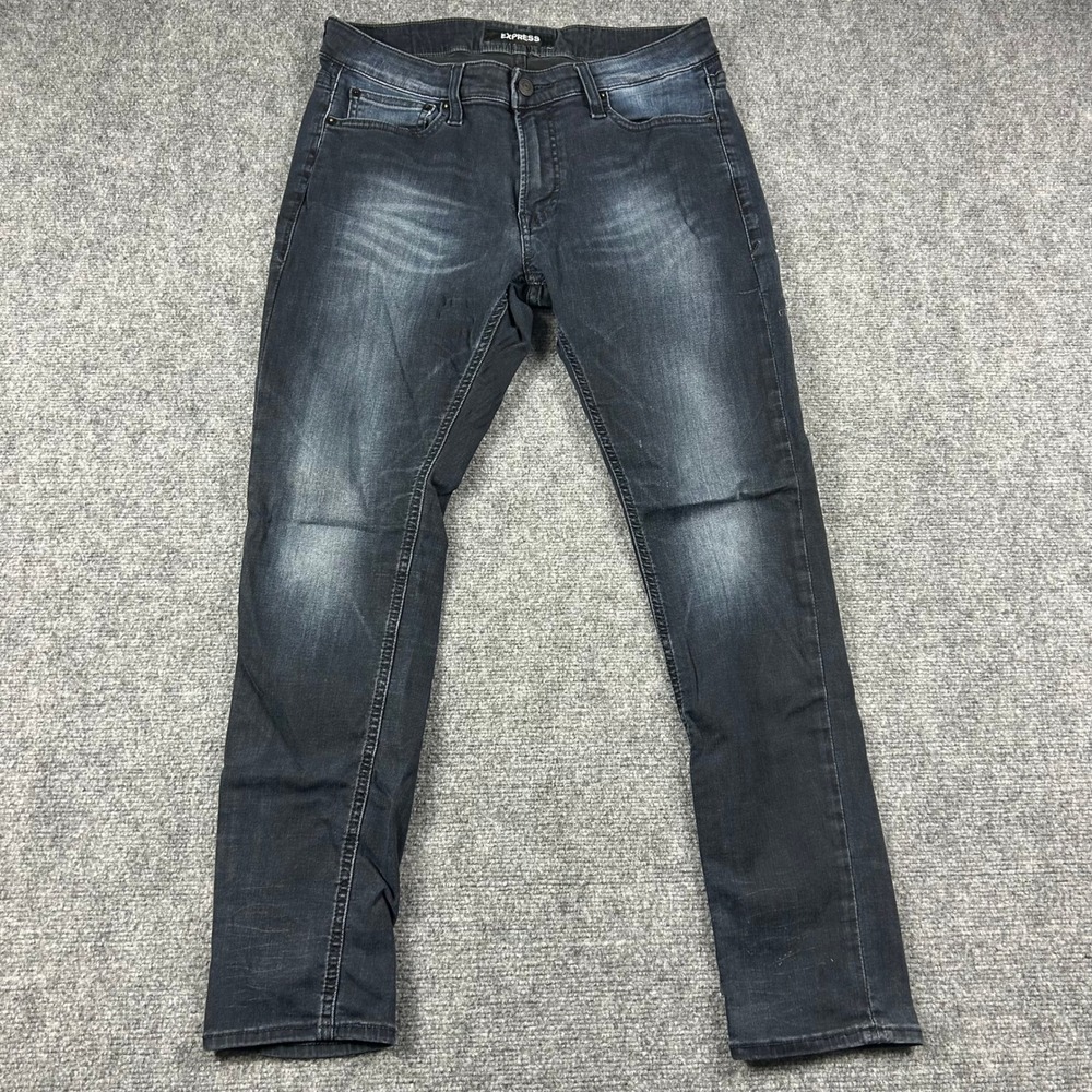 Express‎ Jeans Mens 33x30 Dark Wash Skinny Hyper Stretch Faded Denim Pants